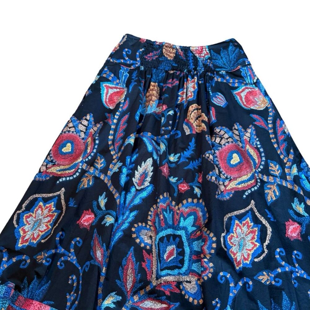 Farm Rio NWOT Black Sunset Tapestry Organic Cotton Midi Skirt Floral Sz M - Picture 7 of 12